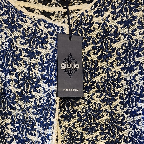 NWT GIULIA MADE IN ITALY METALLIC BLUE CREAM CLASSIC TAPESTRY JACKET M/L - Picture 7 of 8